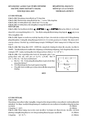 Đề kiểm tra học kỳ I môn vật lý 11 cơ bản năm học 2014 - 2015 thời gian 45 phút